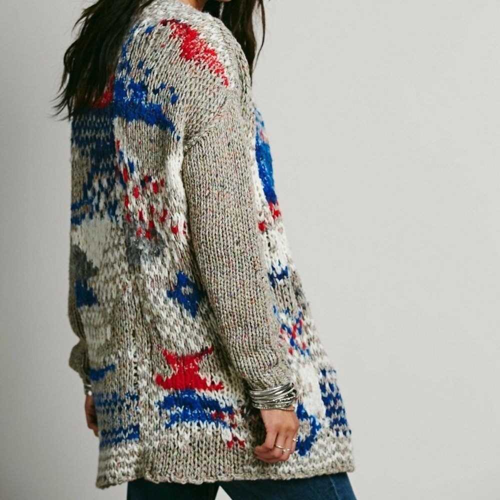 Free People Fireworks Wool Alpaca Silk Cardigan Chunky Knit Sweater XS Oversized
